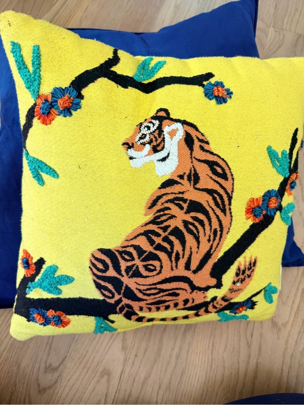 World Market Embroidered Tiger Accent Pillow - 18” - includes insert pillow -